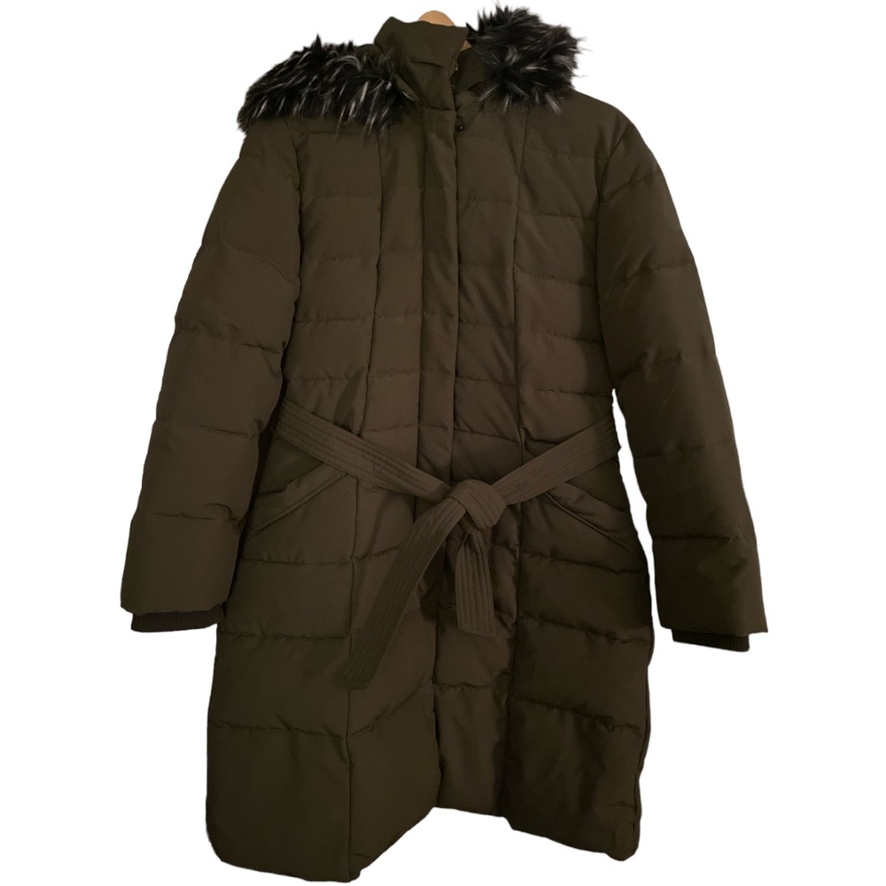 Kenzie Women's 44" Luxe Fur Hooded Quilted Non-Down Long Puffer Size Large NWOT